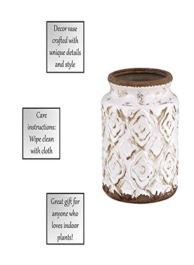 47th & Main Antiqued Ceramic Vase 5.70 x 6.30-inches, Creamy White Cylinder - Image 3